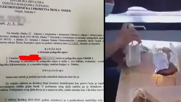 Dobio je ukor jer je pod velikim odmorom podgrijavao burek, a dezinficijens je koristio kao gorivo