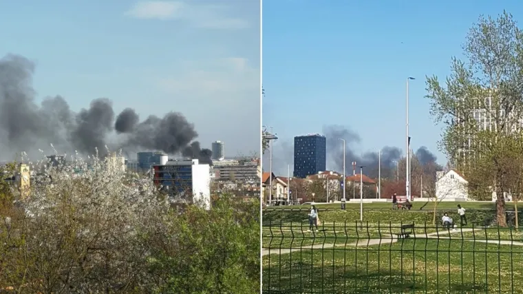 Požar u &scaron;irem centru Zagreba! Gusti, crni dim dizao se visoko u zrak: Zapalio se kontejner pa se vatra pro&scaron;irila na drvo