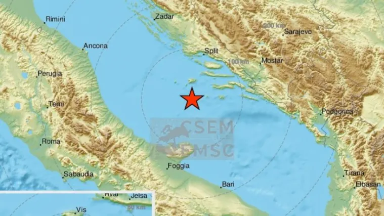 Treslo se jačinom 3,2 po Richteru južno od Visa