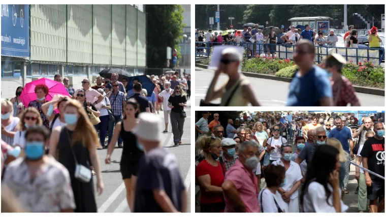 FOTO Pogledajte kakva gužva se stvorila za cijepljenje na Velesajmu: 'Na vrućini smo vi&scaron;e od sat i pol. Sigurno ima par tisuća ljudi'
