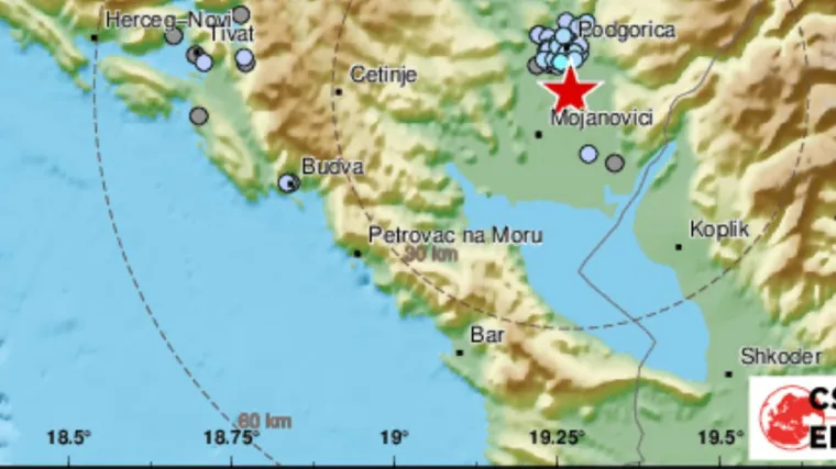 Jo&scaron; jedno podrhtavanje tla u Crnoj Gori - zabilježen potres magnitude 2,7
