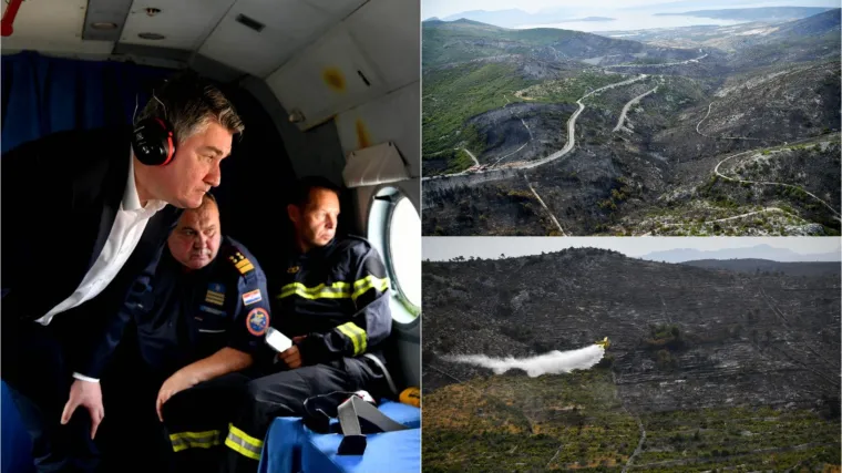 Milanović u helikopteru nadletio požari&scaron;te u zaleđu Trogira: Objavio je fotografije spaljenog i opusto&scaron;enog područja