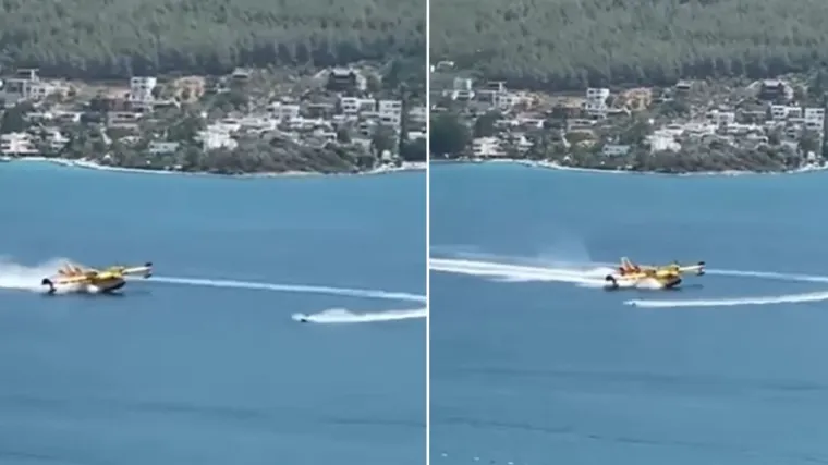 VIDEO Ovo nije normalno: Vozač jet-skija presjekao put kanaderu koji je morao kočiti ne bi li ga izbjegao!