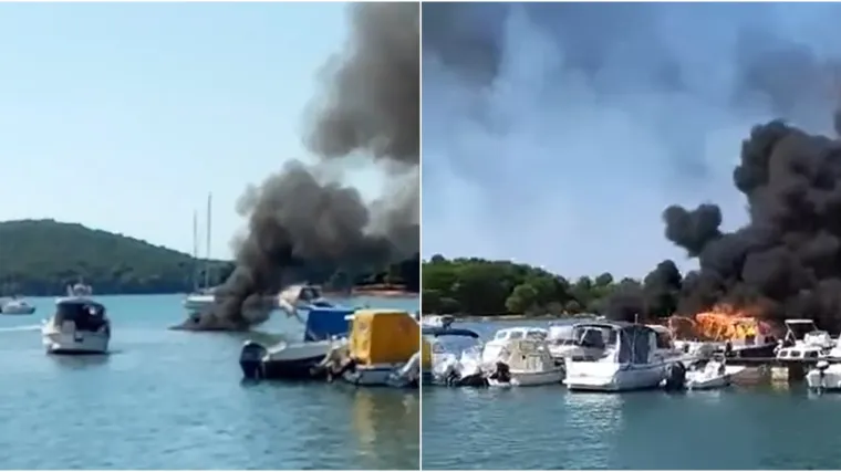 VIDEO Vatra progutala glisere u Medulinu: Osobe koje su bile na zapaljenom plovilu skakale u more