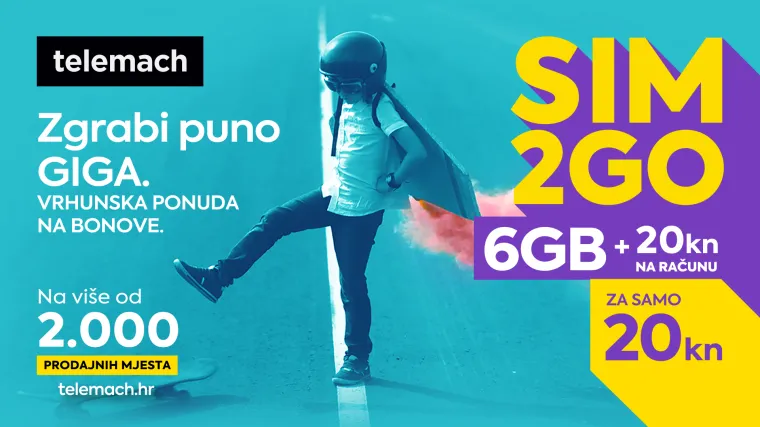 Zgrabi puno giga uz Telemachov SIM2GO paket na bonove