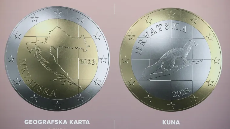 &Scaron;ahovnica, kuna,  granice, Tesla, Gundulićeva himna i glagoljica. Predstavljene su hrvatske kovanice eura