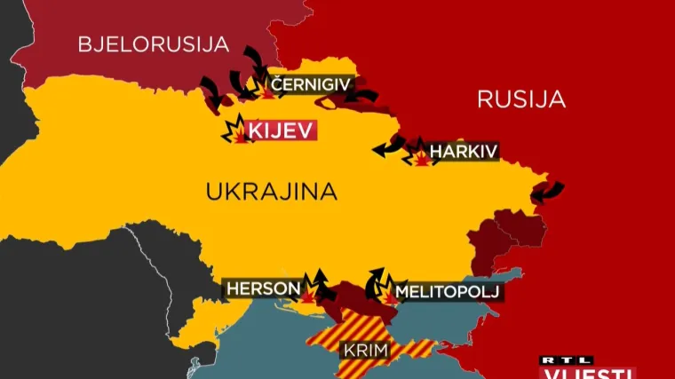 Ova karta pokazuje kako izgledaju ruski napadi tijekom drugog dana invazije