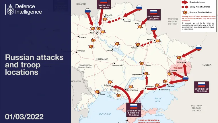 FOTO Napadaju sa svih strana: Britanija objavila kartu s ruskim napadima na Ukrajinu