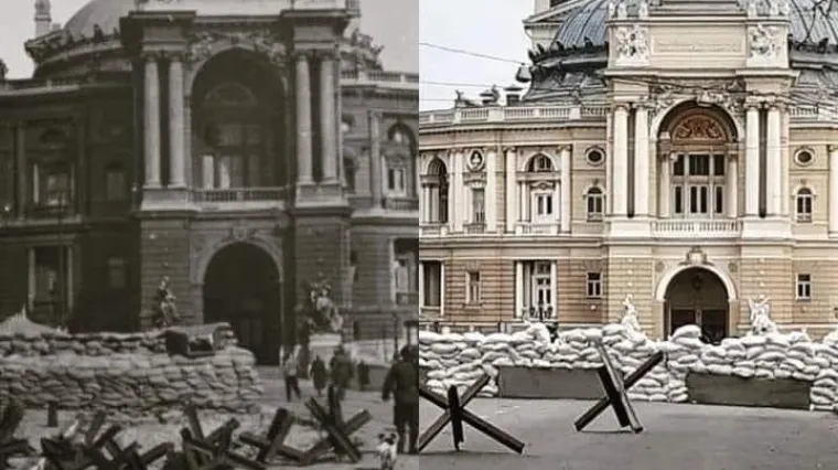 Slika koja ledi krv u žilama: Fotografija Odese 1942. godine i danas. Iste vreće pijeska i protutenkovski ježevi