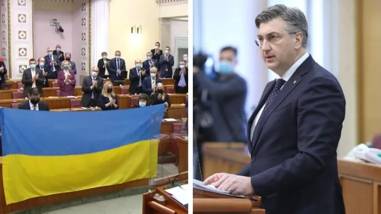 VIDEO U Saboru razvili ukrajinsku zastavu, a Plenković o Ukrajini rekao: 'To je rat Davida i Golijata'