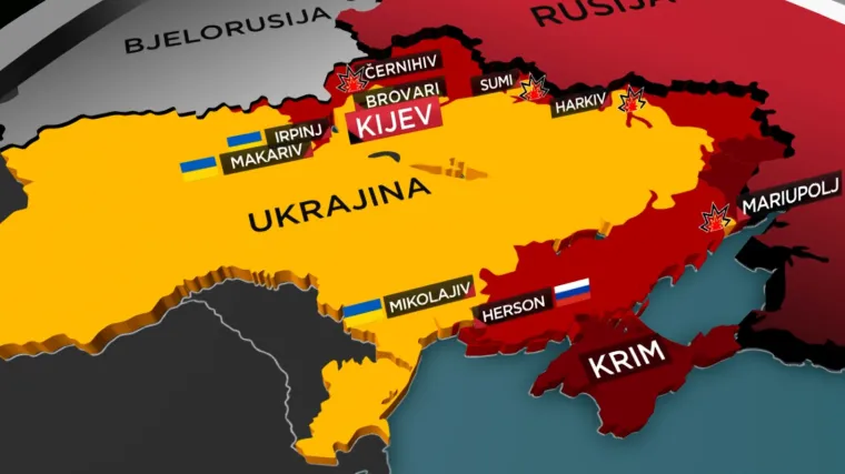 RTL donosi kartu rata u Ukrajini mjesec dana od invazije. Herson je jedini veći grad koji su Rusi osvojili