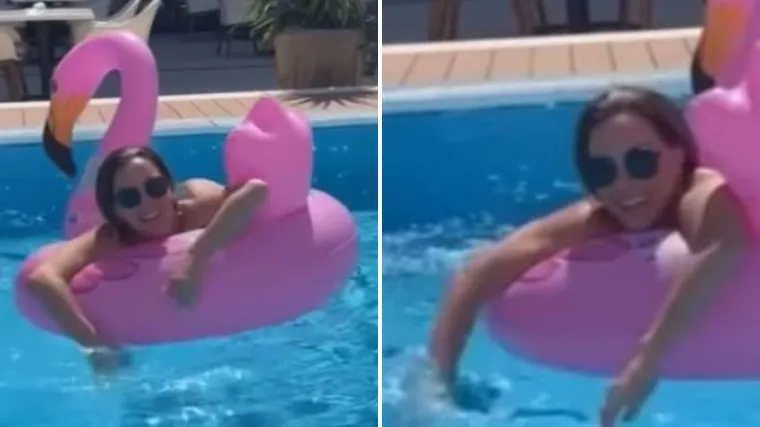 Nives u tanga bikiniju zajahala luftić, borba je trajala par sekundi: 'Da sam barem taj flamingo!'