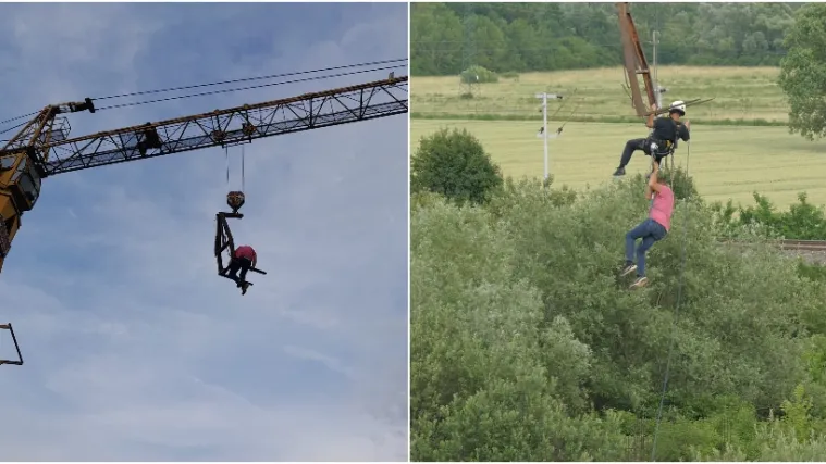 FOTO Lopova u Slavoniji spa&scaron;avali vatrogasci: Popeo se na 30-metarsku dizalicu i htio ukrasti lance. Ali...