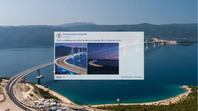 Karlovački HDZ 'lajkao' Vladinu objavu o Pelje&scaron;kom mostu, ismijavanje ne prestaje: 'Koliko armature...'