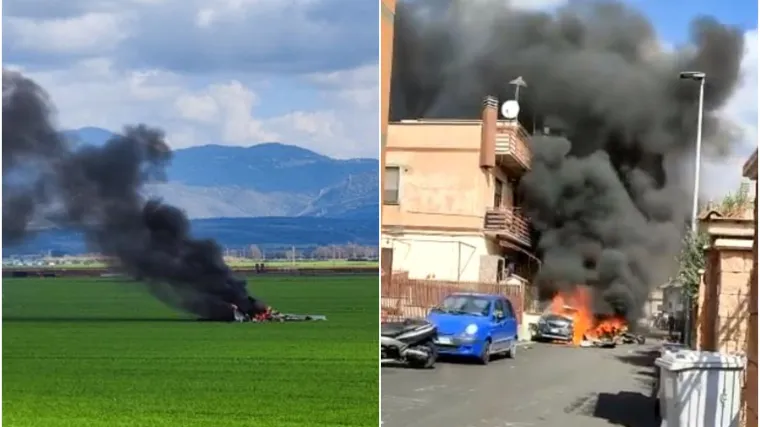 U sudaru dva vojna zrakoplova iznad Rima poginula obojica pilota: Jedan avion pao na parkirani auto! Pogledajte snimke užasa
