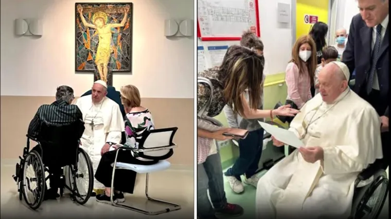 Ovo su prve fotografije pape Franje nakon operacije. Iako slab i u kolicima, družio se pacijentima bolnice