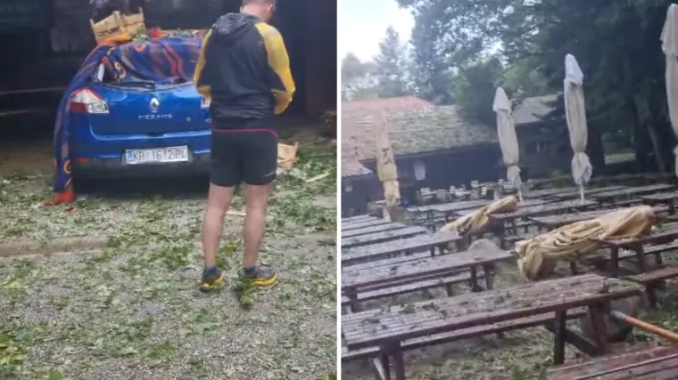 Zbog nevremena zatvoren planinarski dom na Medvednici. Polupane krovne ploče, razbijen auto, počupana stabla