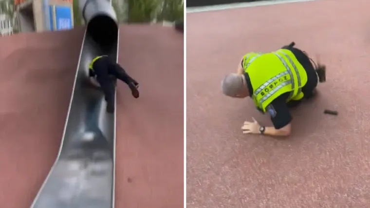 VIDEO Policajac ozlijeđen dok se u vrijeme službe spuštao dječjim toboganom. Katapultiralo ga