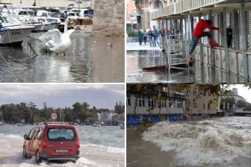FOTO Nevrijeme napravilo kaos duž obale: Ceste plivaju, labudovi šeću po popavljenoj rivi. Voda ušla i u podrume