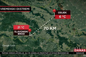 Brođani se danas grijali na 21, a Osječani smrzavali na 6 °C. RTL-ova meteorologinja objasnila kako je to moguće
