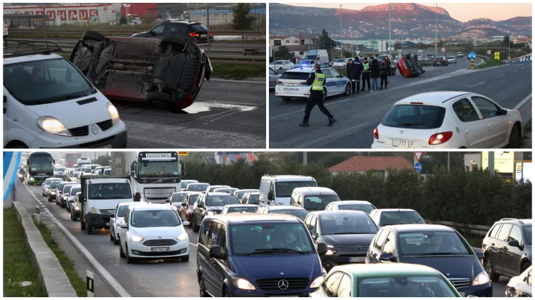 FOTO Automobil zavr&scaron;io na boku, stvorila se velika gužva na izlazu iz grada