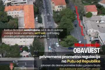 Zbog hitne sanacije privremeno zatvorena desna prometna traka na Putu od Republike