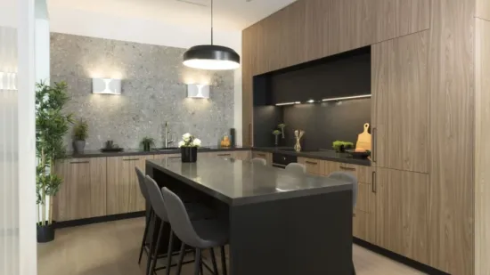 Moderna kuhinja u kojoj se drvo i crna boja savr&scaron;eno nadopunjuju