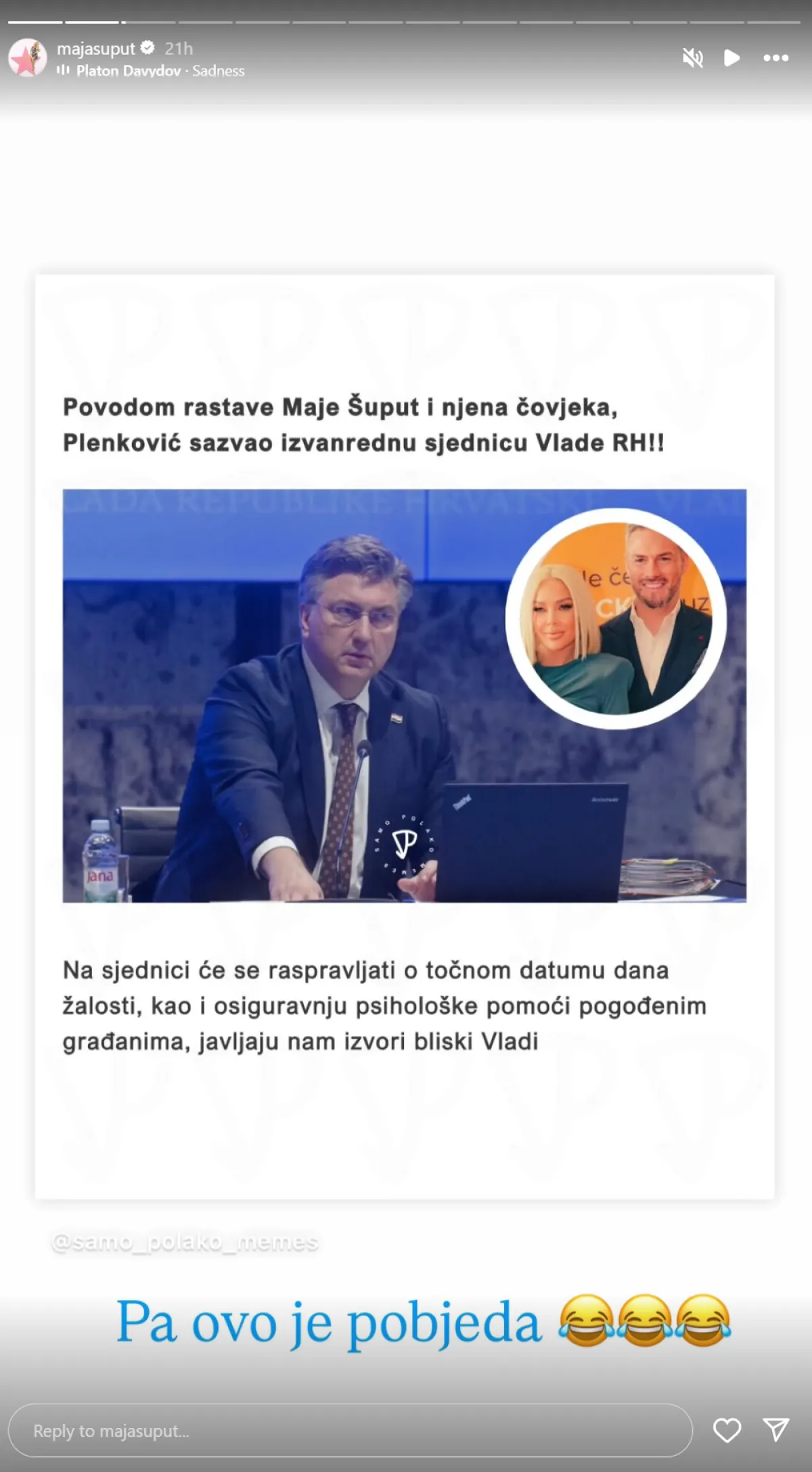 Maja Šuput prokomentirala razvod s Nenadom kroz meme: Na slici je i Plenković
