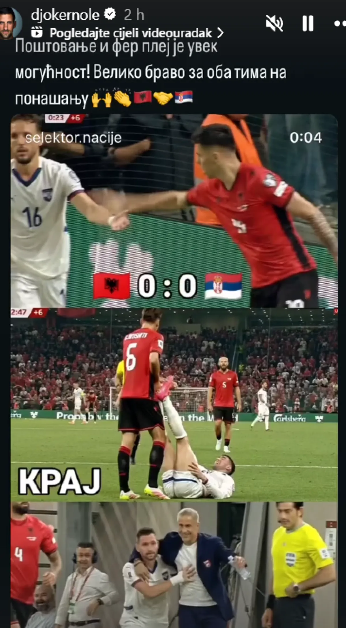 Novak Đoković na društvenim mrežama poslao poruku reprezentacijama Srbije i Albanije