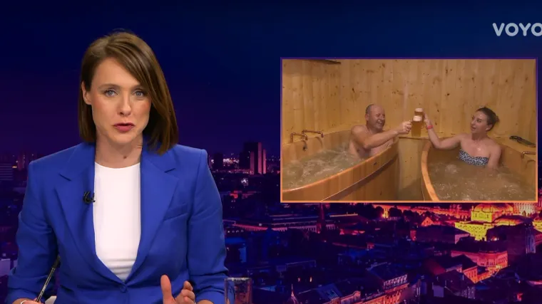 Opuštanje u kupki od toplog piva, s hladnim pivom u ruci. Mojmira: 'Molim!?'