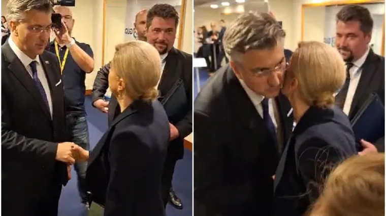Poljupci u Pragu: Pogledajte bliski susret Kolinde Grabar Kitarović i Andreja Plenkovića