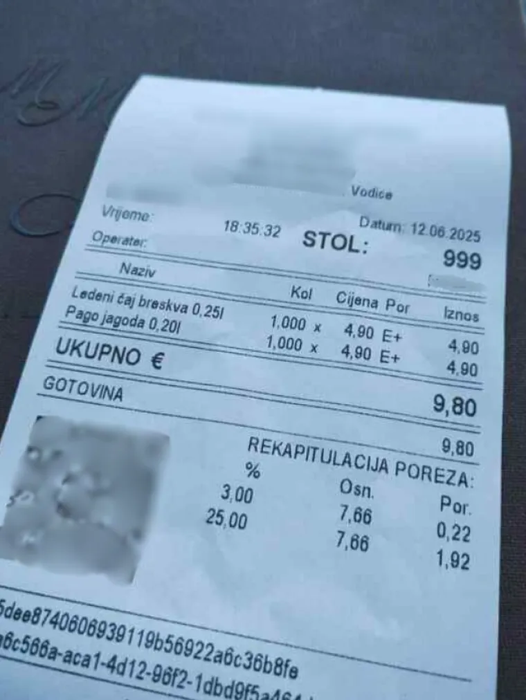 Račun iz kafića u Vodicama zgrozio Hrvate, pogledajte cijenu soka! 'Pravac Grčka'