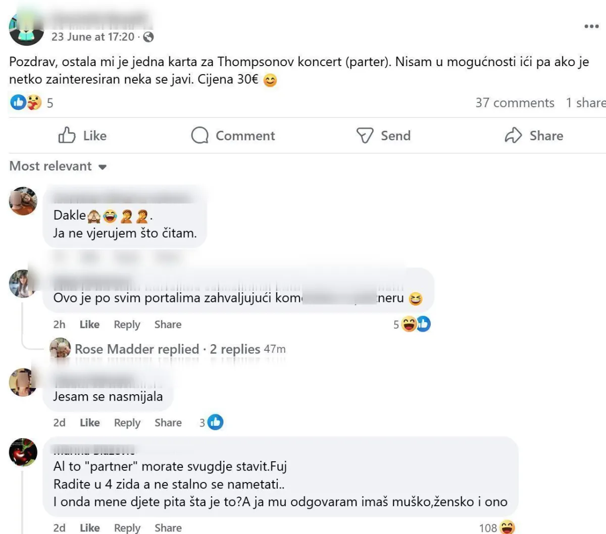 'Radite to u četiri zida': Gospođa se uzrujala zbog 'partnera' na Thompsonovom koncertu