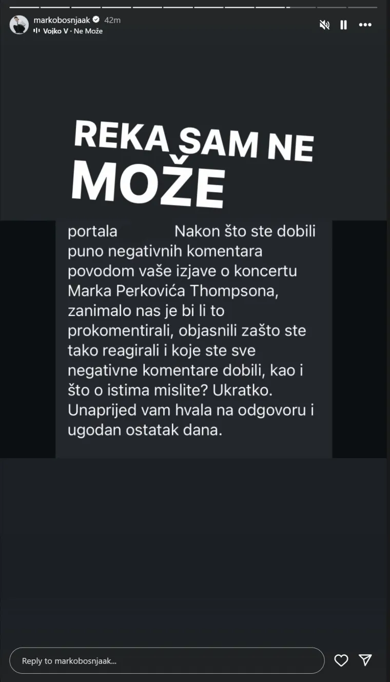 Zbog komentara o Thompsonu, Bošnjaka vrijeđaju, Nika prima prijetnje smrću: Javili smo im se