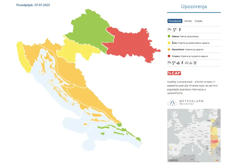 Skela pala i smrskala automobil u Osijeku, meteorologinja upozorila: 'Udari vjetra i do 120 km/h!'