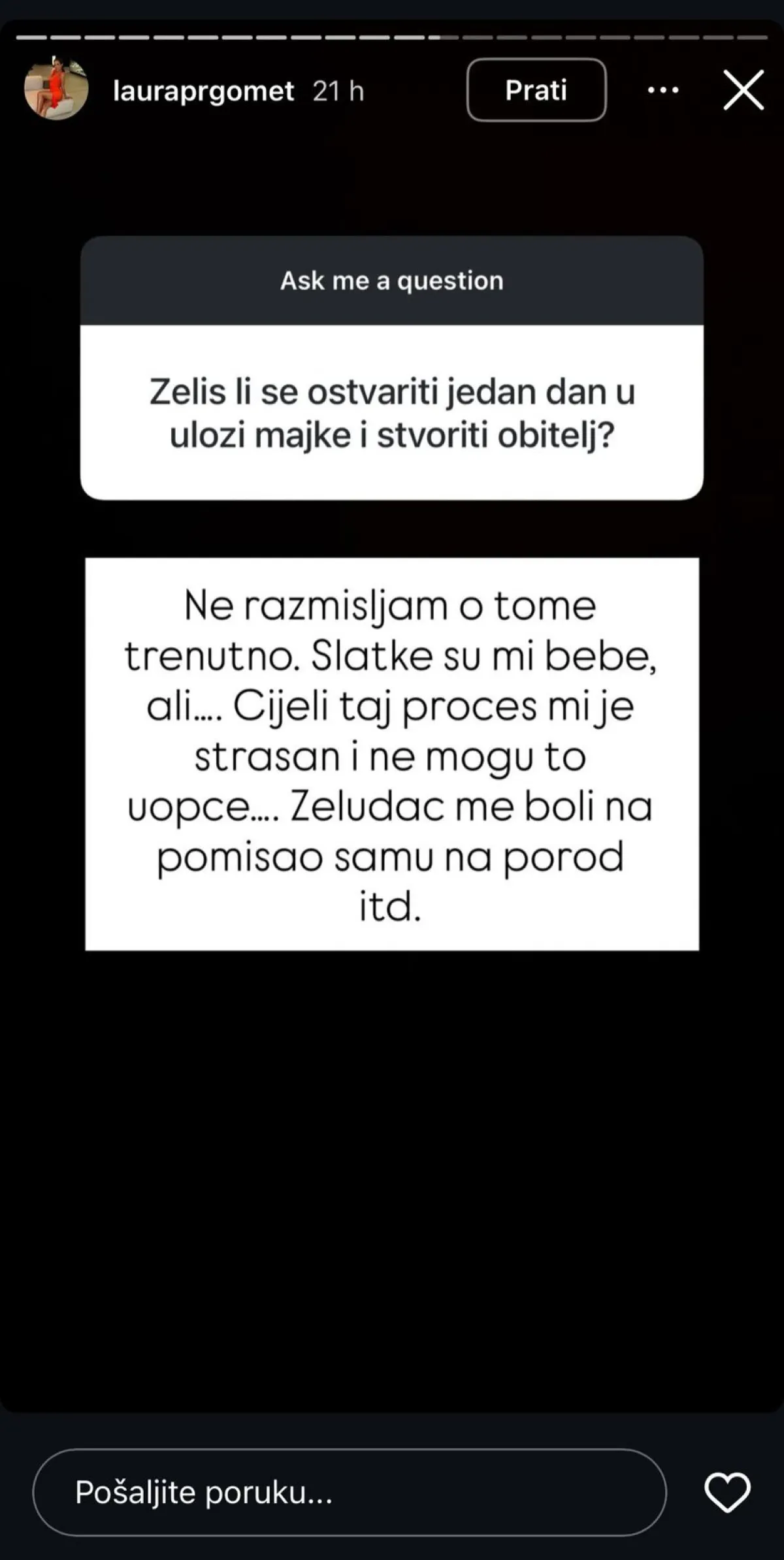 Laura iz 'Gospodina Savršenog' o majčinstvu: 'Želudac me boli na pomisao o porodu'