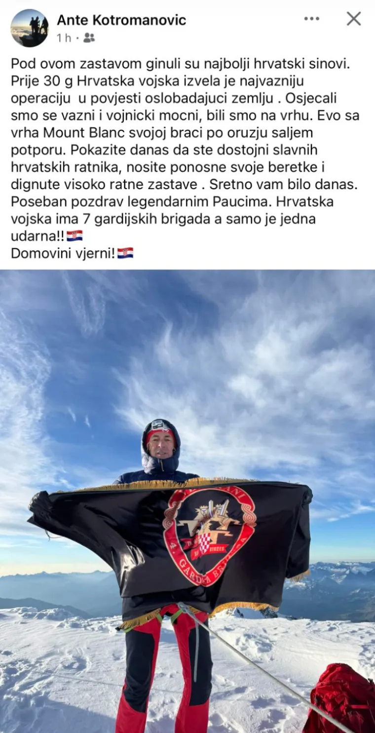 Kotromanović u čast Oluje na krovu Europe! 'Pokažite da ste dostojni slavnih hrvatskih ratnika'