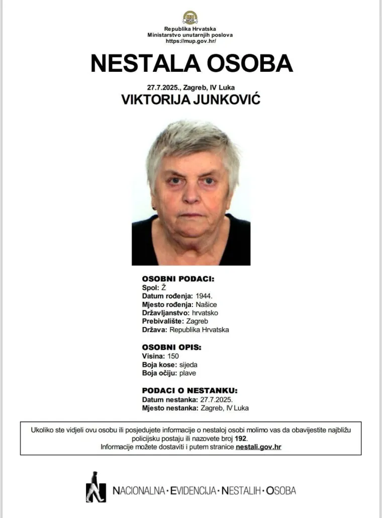 Baka Viktorija nestala u Dubravi, obitelj moli za bilo kakav trag: 'Unuka je shvatila da je nema'