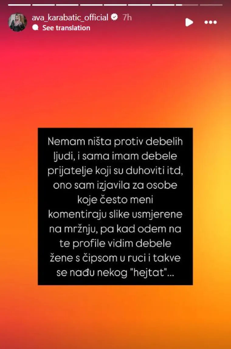 Ava Karabatić o pretilim ženama: 'Nemam ništa protiv debelih ljudi, imam i debele prijatelje'