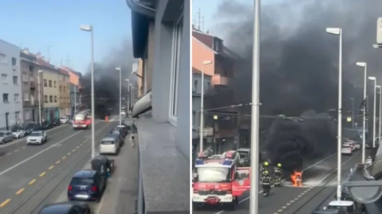 Nevjerojatni prizori iz Ozaljske ulice u Zagrebu: Skuter se zapalio u vožnji!