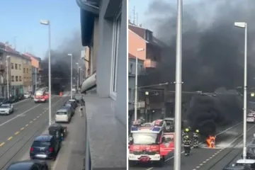 Nevjerojatni prizori iz Ozaljske ulice u Zagrebu: Skuter se zapalio u vožnji!