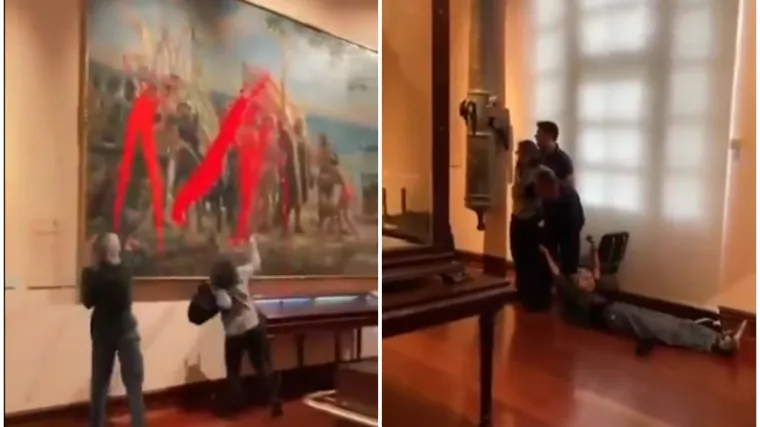 Kaos u muzeju! Aktivistice bacale crvenu boju na sliku Kolumba, sve je snimljeno