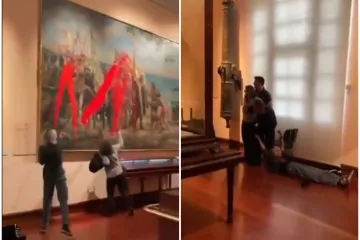 Kaos u muzeju! Aktivistice bacale crvenu boju na sliku Kolumba, sve je snimljeno