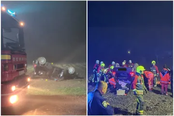 Stravični prizori: Automobil završio na krovu, četiri osobe prevezene u bolnicu