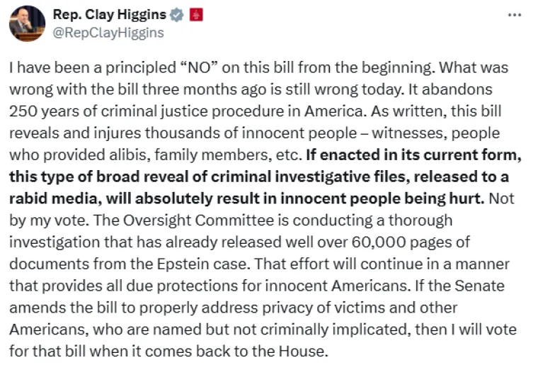 Tko je kongresmen koji je jedini glasao protiv objavljivanja svih dokumenata o Epsteinu?