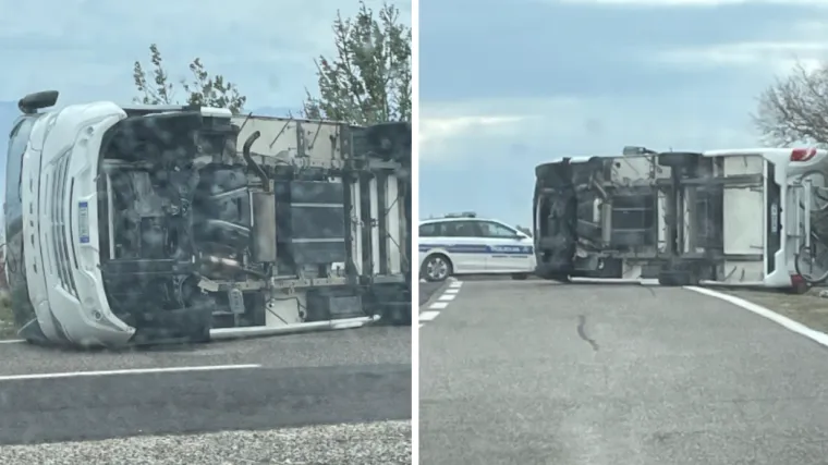 Užas na Krčkom mostu: Orkanski vjetar prevrnuo kamper, dvoje ljudi ozlijeđeno!