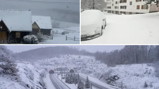 Snijeg i olujni vjetar uzrokovali kaos: Odsječene ceste, padaju stabla, kamper na boku