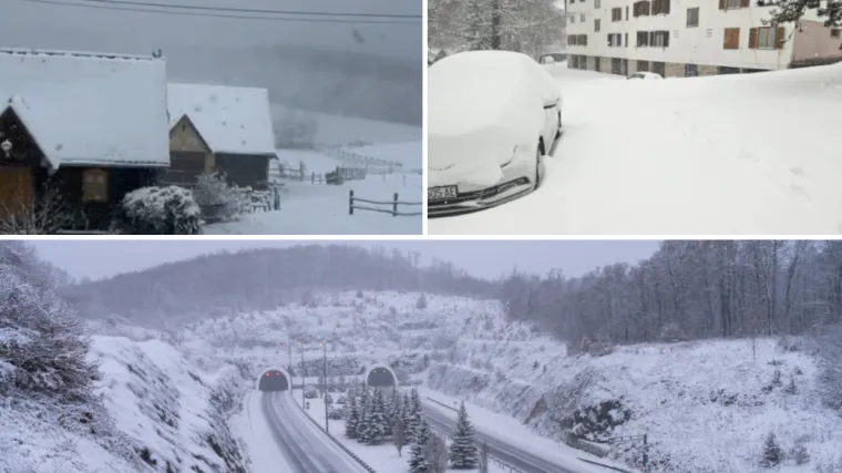 Snijeg i olujni vjetar uzrokovali kaos: Odsječene ceste, padaju stabla, kamper na boku