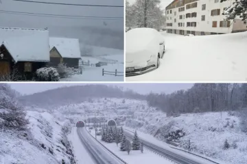 Snijeg i olujni vjetar uzrokovali kaos: Odsječene ceste, padaju stabla, kamper na boku