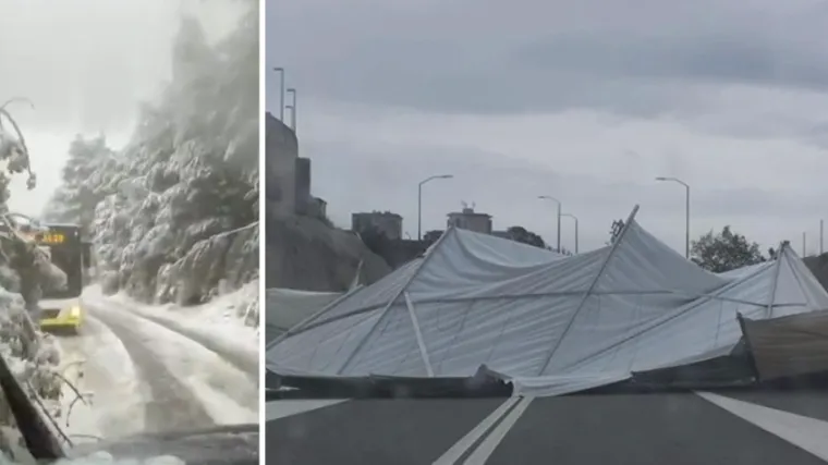 Snijeg i vjetar napravili probleme po Hrvatskoj: Na Klisu palo stablo, u Rijeci otpuhan adventski šator
